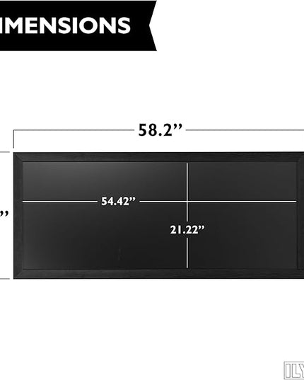 Ilyapa Extra Large Black Magnet Board for Wall - 58 x 25 Inches Wood Wall Hanging Menu for Restaurant, Food Truck, Kitchen or First Day, Black Color
