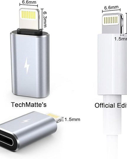 TechMatte Female USB C to Male Lightning Adapter 2 Pack 2.2A Charging Data Transfer, Compatible with iPhone 14, 13, 12, 11 Xs iPad iPod AirPods, Not for Audio Headphones/OTG Firewire Anti-Lost, Grey
