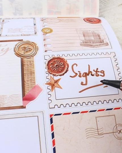 Dwpetzo Travel Scenery Scrapbook Stickers for Scrapbooking, Precut Landmark PET Washi Sticker Book for Journaling, Junk Journals Supplies, Planner, Crafts Arts, A5, 20 Sheets
