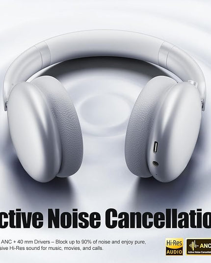 Wentronic Y06 Noise Cancelling Headphones,58H Playtime and 5 EQ Music Modes Wireless Over Ear Bluetooth Headphones with Microphone,Lossless Audio,Multipoint Connection,Foldable,Lightweight,Silver