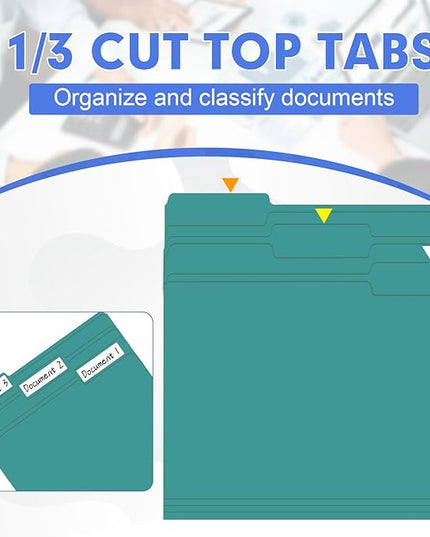 File Folder, HERKKA 30 Pack 1/3 Cut Tab File Folders, File Folders Great for Organizing and Filing, Letter Size, Turquoise