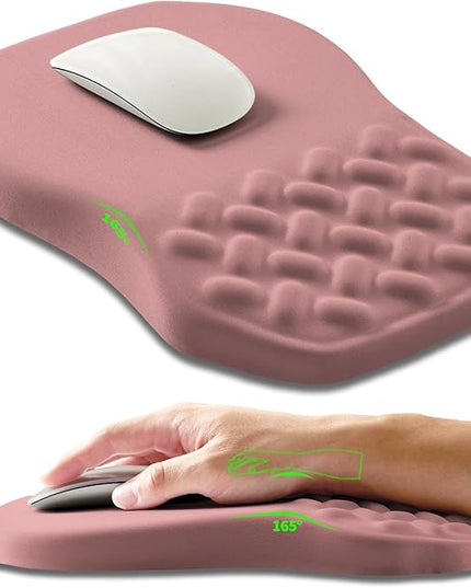 Ergonomic Slope Mouse Pad Wrist Support, Wrist Rest Mousepad for Carpal Tunnel Pain Relief with Massage Bulge and Slow Rebound Memory Foam (12x8 inch, Pink)