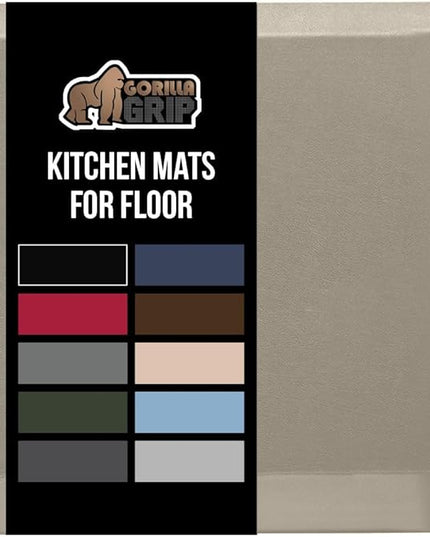 GORILLA GRIP Comfortable Cushioned Kitchen Mats for Floor, 48x20, Waterproof and Stain Resistant Soft Top, 3/4 Inch Thick Ergonomic Standing Desk Anti Fatigue Mat, Foam Supports Ankles and Feet, Taupe