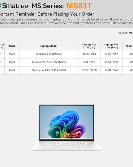 Smatree MS83T Hard EVA Protective Sleeve with Stand Compatible for 15.6 inch ASUS Chromebook Flip CX5 CX5500, for 15.6 inch Zenbook Pro 15 OLED UM535, for 16inch Zenbook S 16 UM5606 Copilot+PC