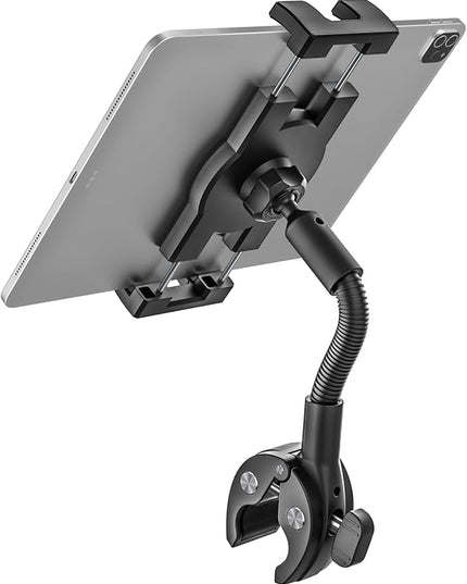 Gooseneck Bike Tablet Mount, Bike Holder - Adjustable Arm Tablet Holder for Motorcycle, Bicycle Scooter Handlebar Clamp, Compatible with iPad Pro Air Mini, Galaxy Tabs, Z Fold, iPhone, 4.7-13" Devices