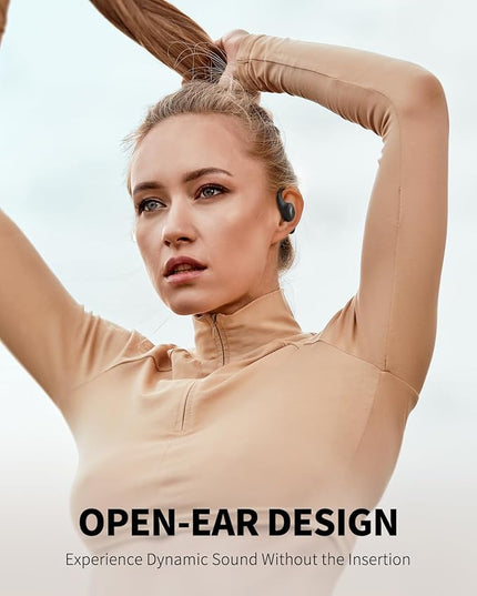 PSIER Open Ear Headphones Bluetooth 5.3 Bone Conduction Headphone, Soft Wireless Open Earbuds IPX6 Waterproof, Open Ear Earbuds with Premium Stereo Sound, 40H Playtime for Running, Cycling, Black