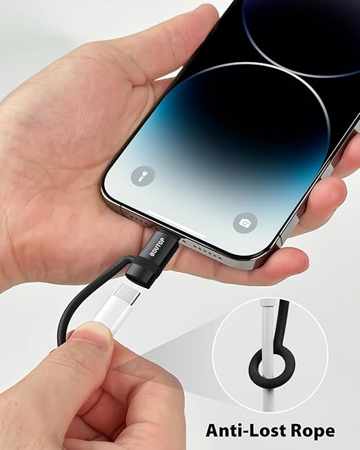 [MFi Certified] 36W USB C to Lightning Cable Adapter, Support Data Sync/PD Fast Charging Compatible with iPhone iPad AirPods, with Anti-Lost Holder - Black 2 Pack