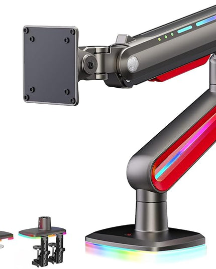 NB Designer Gaming Monitor Arm for 32 to 60 Inches Screen, Load up to 20 kg, VESA 75/100, RGB-Light, Heavy Duty, Multi Angle Adjustable, Premium Aluminum, Long Arm Extension Red