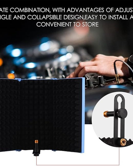 Portable Desktop Soundproof Cover,3 Doors Foldable Acoustic Panels Studio Equipment,Vocal Absorbing Shield to Filter Vocal for Microphone,for Home Studio(Black)