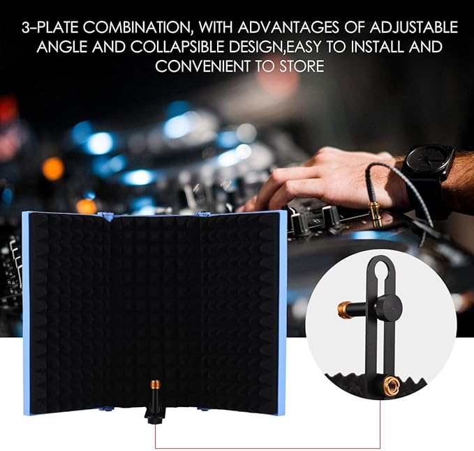 Portable Desktop Soundproof Cover,3 Doors Foldable Acoustic Panels Studio Equipment,Vocal Absorbing Shield to Filter Vocal for Microphone,for Home Studio(Pink)