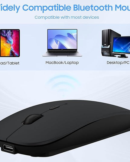 SUNGI Bluetooth Mouse for Laptop/MacBook/iPad/Android PC,Rechargable Quiet Slim Wireless Mice Compatible with Windows/Linux/Tablet,Black