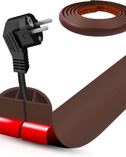 Floor Cord Cover Self Adhesive Cord Hider,10FT Cable Management, Extension Strip Protector for Wires, Prevent Cable Trips for Offices, Gyms, Exhibitions Cavity:0.39"(W) x 0.27"(H) Coffee