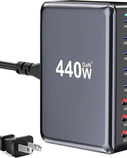 440W Fast USB C GAN Charger Block 8 Port Charging Station HUB Brick Dual PD PPS 100W Wall Charger Compatible with MacBook Pro/Air/All, iPad, iPhone 17/16/15/14/Pro Max, Android Devices etc