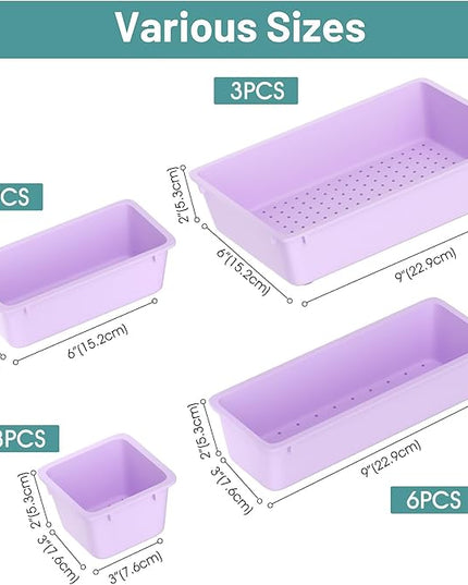 WOWBOX 25 PCS Plastic Drawer Organizer Set, 4 Sizes Desk Drawer Divider Organizers and Storage Bins for Makeup, Jewelry, Gadgets for Kitchen, Bedroom, Bathroom, Office, Purple