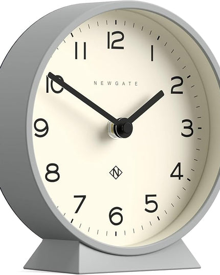 NEWGATE® M Mantel Echo Desk Clock | Modern Round Design | Posh Gray | Easy to Read Numbers | Contemporary Style for Desk, Table, Shelf or Bedside