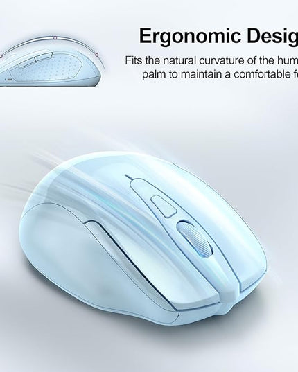 TECKNET Wireless Mouse (2.4G & BT5.0/3.0) Silent 4800 DPI Computer USB A & Bluetooth Mouse 6 Buttons, Wide Compatibility - Lightblue