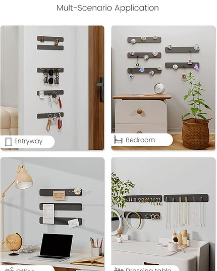 Fluxynara Cork Board Alternative Felt Strip Board 5-Pack 13"x2", Office Pin Board with 35 Push Pins, Adhesive Install for Bedroom Door & Home Office(Black)