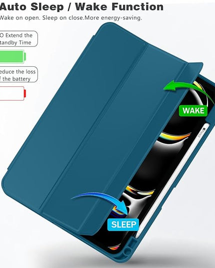 ZryXal iPad Pro 11 Inch Case (M5) 2025/ (M4) 2024 (Model: A2836/A2837/A3006), Trifold Stand Smart Cover with Pencil Holder and Soft TPU Back, Auto Wake/Sleep (Teal)