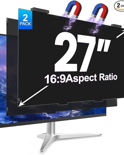 GUDTEKE 2Pack Magnetic 27 Inch Privacy Screen for Computer Monitor 16:9 Aspect Ratio, Hanging Removable Anti-Blue/Glare Protector Film, Anti Spy Desktop Security Private Filter 27in