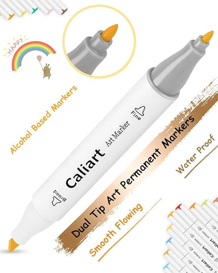 Caliart Markers, 168 Colors Dual Tip Art Markers Sketch Pens Permanent Alcohol Based, with Case for Adults Artists Drawing Illustration Sketching Coloring
