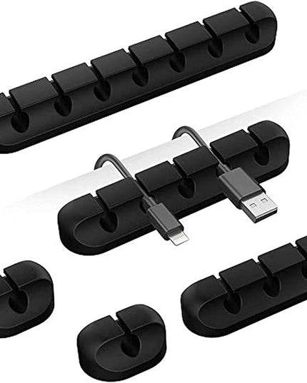 Cord Holder Cable Organizer Clips – Self Adhesive Cord Organizer for Desk, Car, Nightstands, Office, Black Silicone Cord Keeper Cable Clips Wire Holders for Phone Charger Cords (7-5-3-1-1 Slots)