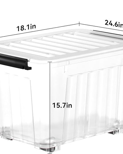 Nazhura 97 Quart Plastic Storage Bin, Stackable and Nestable Storage Boxes with Lids and Secure Latching Buckles, Large Storage Container (Clear, 97Quart-4Pack)