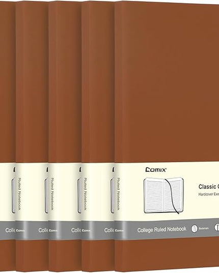 Comix 6 Pack Lined Journal Notebooks for Work, 240 Pages, 5.5"x8.3", Brown, Hardcover, A5 Medium College Ruled, Journaling Notebooks for Notes-taking, Fits for Office School Home