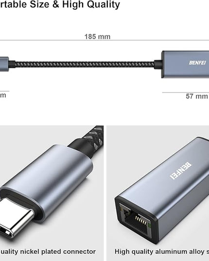 BENFEI USB-C to Ethernet Adapter, USB Type-C (Thunderbolt 3/4) to RJ45 Gigabit Ethernet LAN Network Adapter Compatible with iPhone 15 Pro/Max, MacBook Pro/Air 2023, iPad Pro,iMac, S23, XPS 17 and More