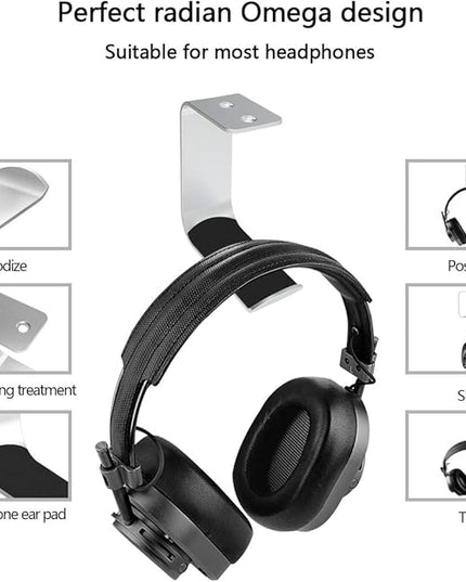 GEEKRIA Under-Desk Headphone Stand Mount Holder, Headsets Hanger, Gaming Headset Headphone Hook, Universal Stand for All Headphone Size (2 Pcs/C/Silver)