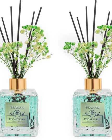 PEANÄK Set of 2 - Eucalyptus Mint Fragrance Oils - Reed diffusers 6.7oz (200ml) 2 Pack of Long Lasting Scents for Home & Office,Living Room & Bathroom Shelf Decor and Gifts