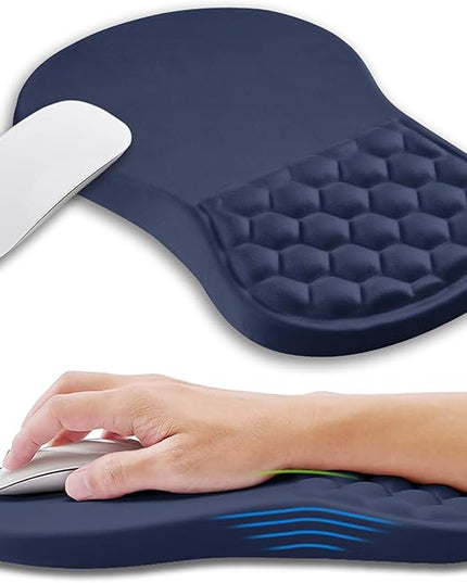 Ergonomic Mouse Pad Wrist Support with Memory Foam Massage Bulge, Carpal Tunnel Pain Relief Mousepad Wrist Rest for Mouse(12x8 inch, Dark Blue)