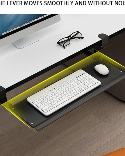 Pull Out Keyboard Tray with C Clamp Mount, Metal Keyboard Tray Under Desk, Slide-Out Platform Computer Drawer(Black)
