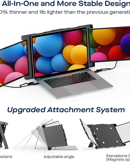 Portable Monitor - Mobile Pixels 13.3'' Trio Monitor for 13''-14'' Laptops with Built-in Kickstand, 1080P Full HD IPS Triple Screen, USB A/Type-C Plug and Play, Windows/Android/Mac (Optional Magnets)