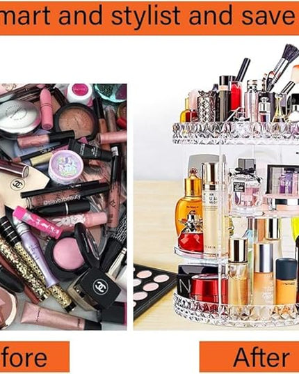 ZHIAI 360 Rotating Makeup Organizer, Large Capacity Cosmetics Organizer for Perfume Holder Organizer Countertop, DIY Adjustable Bathroom Makeup Carousel Holder Rack, Clear Diamond