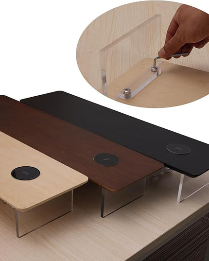 SUIBIAN Elegant Wood & Acrylic Monitor Stand with 15W Wireless Charging – 31.5" Large Desk Riser for Ergonomic View, Desktop Organizer, Laptop & PC | Modern Floating Design(Walnut Wood)