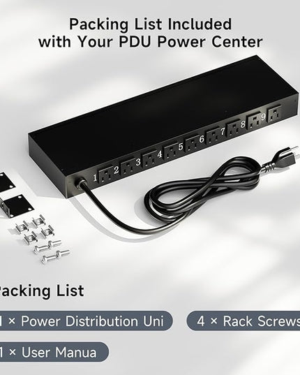 9 Outlet Rack Mount Power Strip with Individual Switches, PDU Surge Protector 15A 125V 1875W, 1U Server Rack Power Distribution Unit with Overload Protection and Power Monitoring, 6.5FT Cord