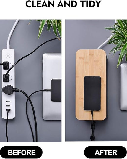 2 Pack Large Cable Management Box – Wooden Style Cord Organizer Box and Cover for TV Wires, Computer, Router, USB Hub and Under Desk Power Strip – Safe ABS Material and Baby-Pets Proof Lock (Black)
