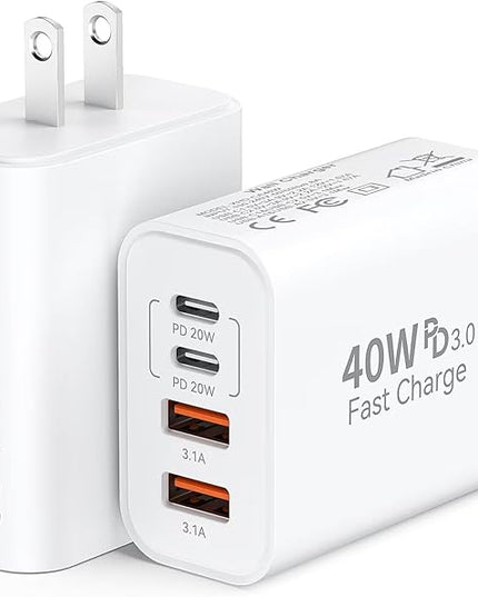 40W USB C Charger Block for iPhone 17/17 Pro/17 Pro Max/Air/16/16 Pro/16 Pro Max/16 Plus/15/15 Pro Max/14 13 12 11 Pro Max XS XR X, 4-Port PD+QC Multiport Power Adapter Type C Fast Charging Brick Cube