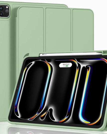 ZryXal iPad Pro 11 Inch Case (M5) 2025/ (M4) 2024 (Model: A2836/A2837/A3006), Trifold Stand Smart Cover with Pencil Holder and Soft TPU Back, Auto Wake/Sleep (Matcha Green)