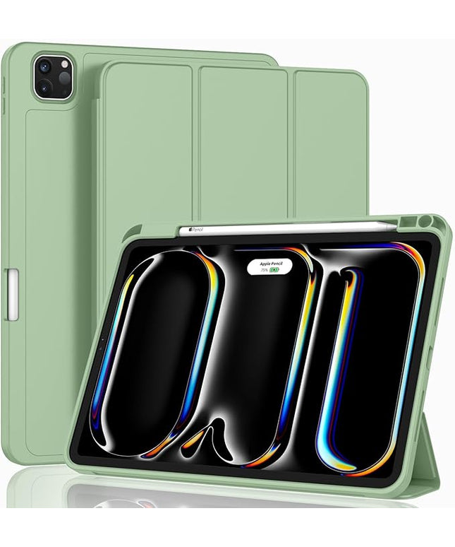 ZryXal iPad Pro 11 Inch Case (M5) 2025/ (M4) 2024 (Model: A2836/A2837/A3006), Trifold Stand Smart Cover with Pencil Holder and Soft TPU Back, Auto Wake/Sleep (Matcha Green)