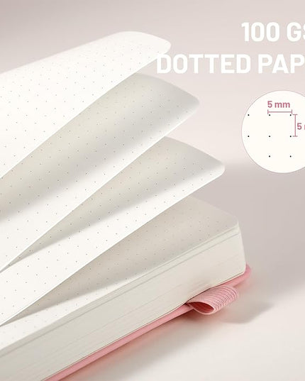 CAGIE Bullet Dotted Journal Notebook 320 Pages 100 GSM Paper Hardcover B5 Dot Grid Notebook Leather Journals for Writing Women Men Work Journaling, Pink
