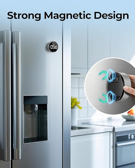 USB Rechargeable Magnetic Kitchen Timer for Cooking, Building 800mAh Battery Large Display Digital Countdown Timer, 3 Preset 5/15/25 Mins Loud Alarm for Baking Grilling Studying - Silver