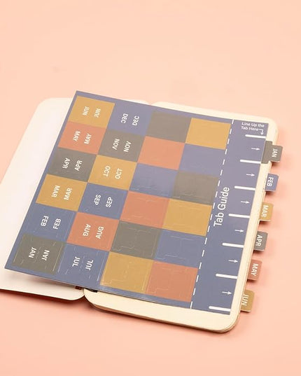 Lumintutu Laminated Planner Monthly Stickers,40 Adhesive Plan Tabs for Notebooks (2 Sets 12 Month Tabs and 24 Blank Tabs), Calendar Monthly Divider Set (Small Morandi)