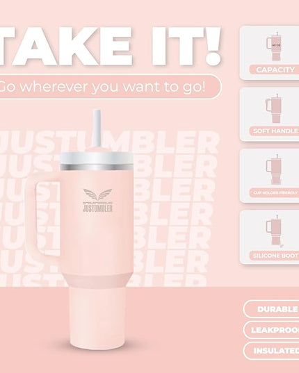 40 Oz Insulated Tumbler with Handle and Straw, Stainless Steel Coffee Travel Mug with Lid, Leak Proof Water Bottle with Accessories, Cream