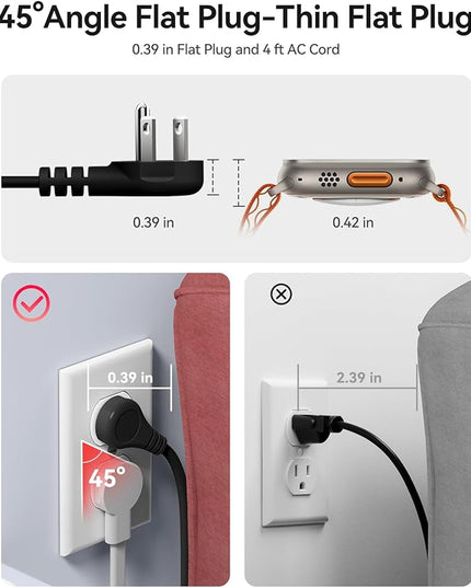 ORICO 65W USB Travel Power Strip, 7 in 1 Charging Station with 3AC, 2 USB-A, 2 USB-C, Flat Plug and 4ft Thin Extension Cord, Fast Charger for MacBook, iPad, iPhone 17/16/15 - TK65