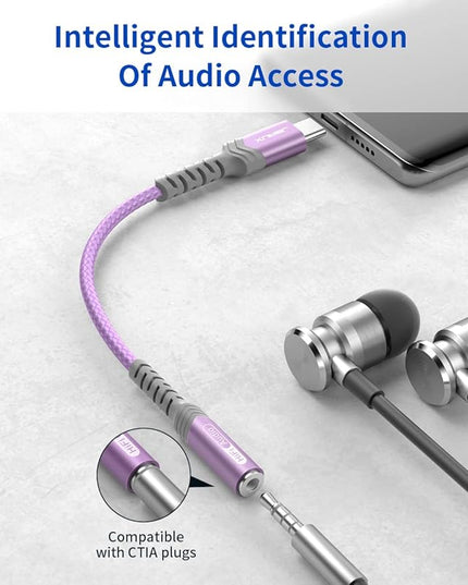 USB Type C to 3.5mm Female Headphone Jack Adapter, JSAUX USB C to Aux Audio Dongle Cable Cord Compatible with iPhone 17 Pro Max/16 Pro/15 Plus, Samsung Galaxy S23/S22/S21 Ultra, iPad Pro, Pixel Purple