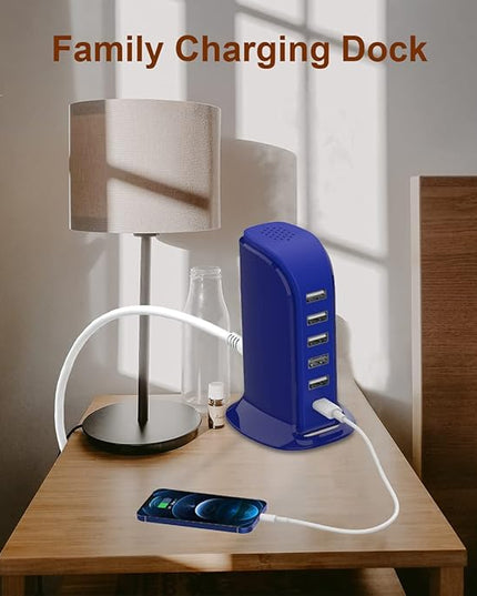 USB Charging Station Upoy, 6 Ports Charging Blocks, USB Power Hub with C Port, Charging Dock for Electronics Organizer, Multi Charger 40W, Compatible with Kindle, iPhone, Ipad, Airpods, Tech Gadgets
