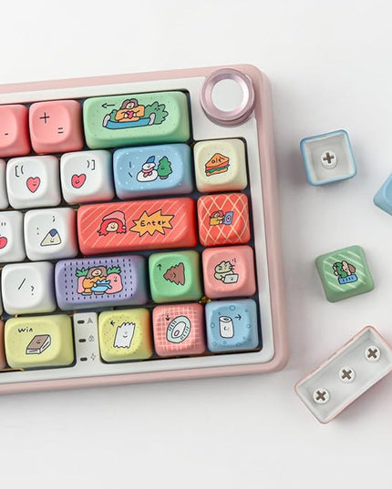 Tsungup MOA Profile Keycaps,126 Keys PBT Cute Funny Smiley Keycaps Dye-Sublimation Custom Keycap Set with Keycap Puller for Cherry Gateron MX Swithes Mechanical Keyboards