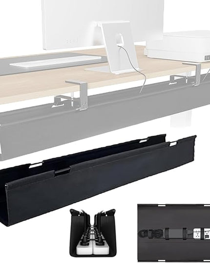 No Drill Under-Desk Cable Management Tray, Desktop Cable Organizer, Fabric Storage Tray, Two Installation Methods, Suitable for Office/Home Use. (13 * 35in)