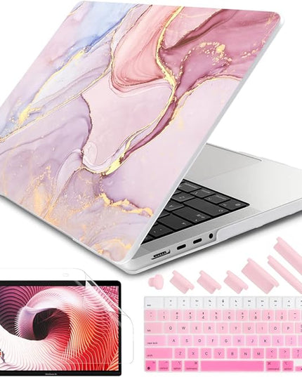 DONGKE Case for M5 MacBook Pro 14 inch 2025 2024-2021 M4 M3 M2 M1, Plastic Hard Shell Cover Compatible with A3434 A3112 A3401 A3185 A2992 A2779 A2442, Retina XDR Display & Touch ID, Pink Marble